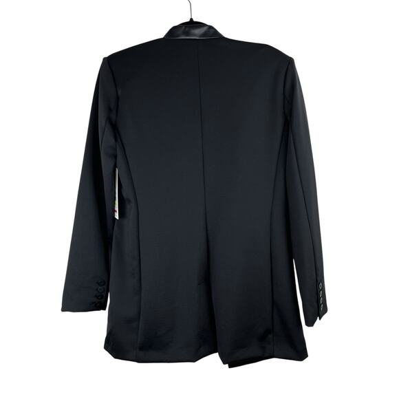 Calvin Klein Mixed Media Black Faux Leather Open Front Blazer Jacket 4 NWT - Picture 3 of 16